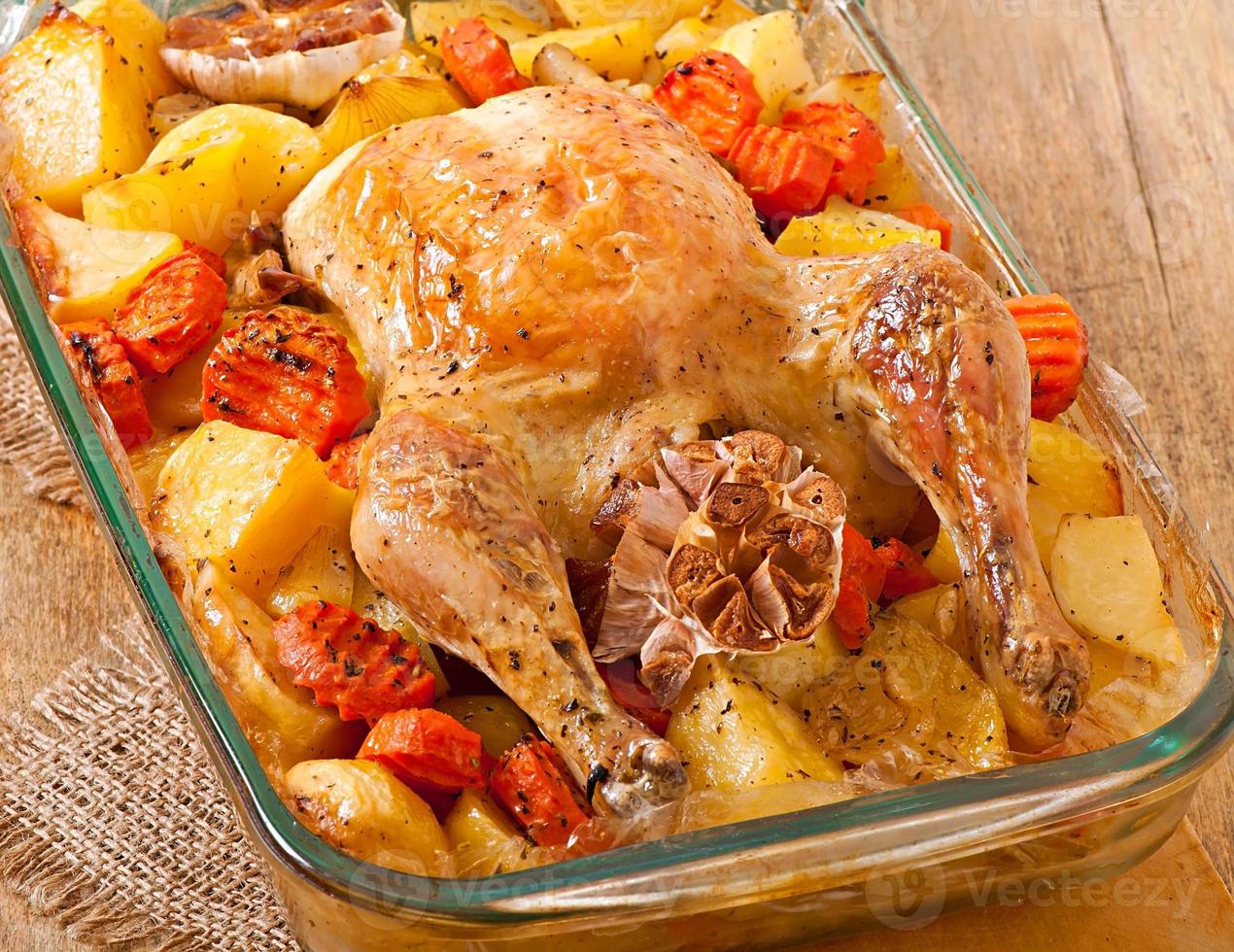Baked chicken with potatoes photo