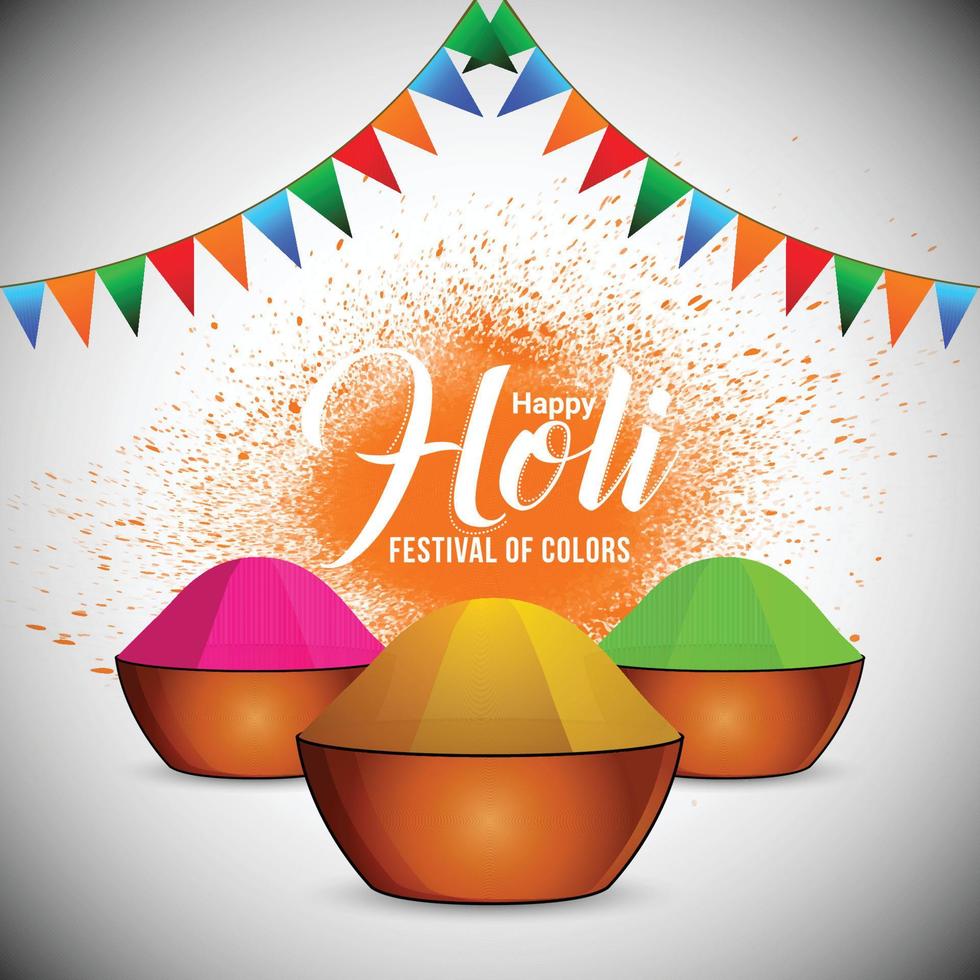 Realistic holi background with color gun and color bucket with gulal vector