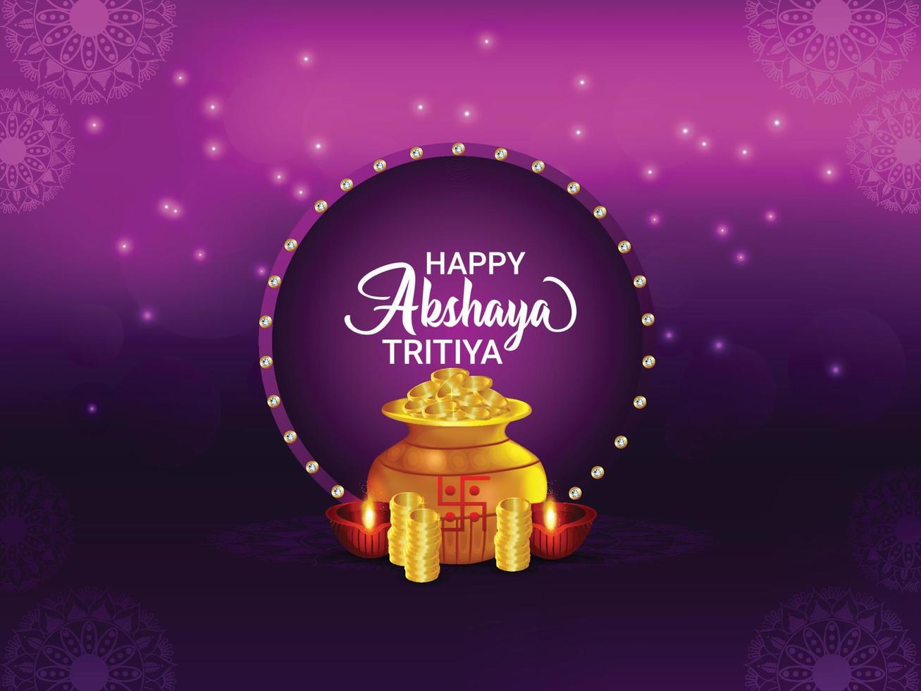 Happy celebration akshaya tritiya day with gold coin pot vector