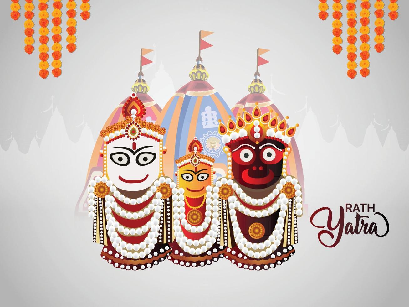 Rath yatra festival design concept with lord jagannath balabhadra and subhadra vector