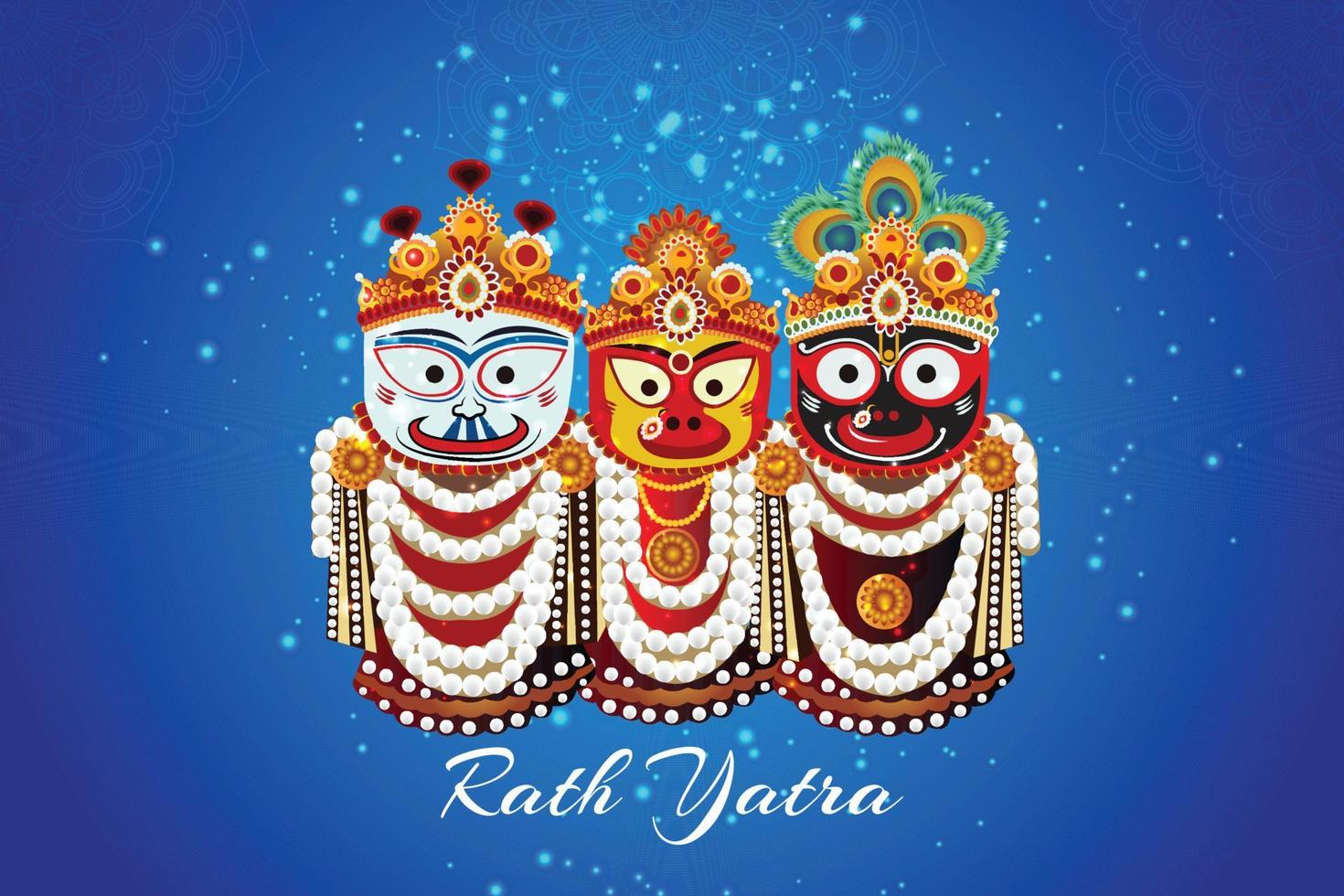 Rath yatra festival design concept with lord jagannath balabhadra and subhadra vector