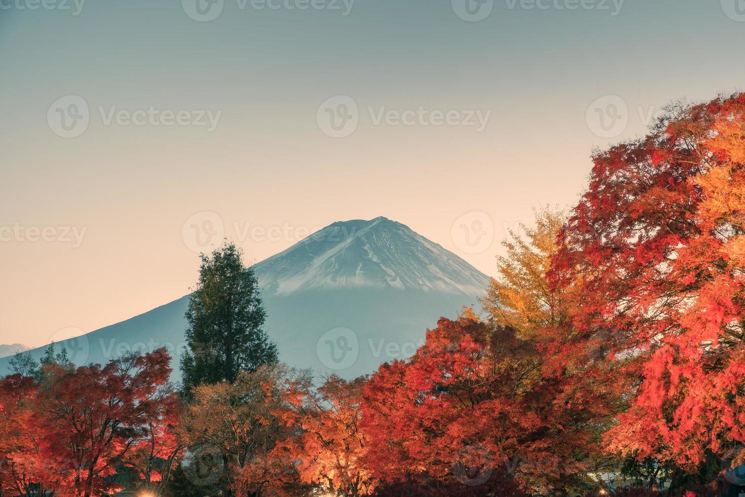 Mount Fuji on maple garden in evening photo