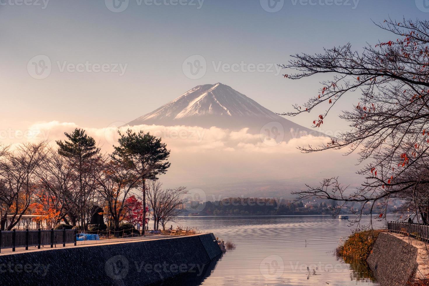 Fuji-san with cloudy in autumn garden at Kawaguchiko lake photo