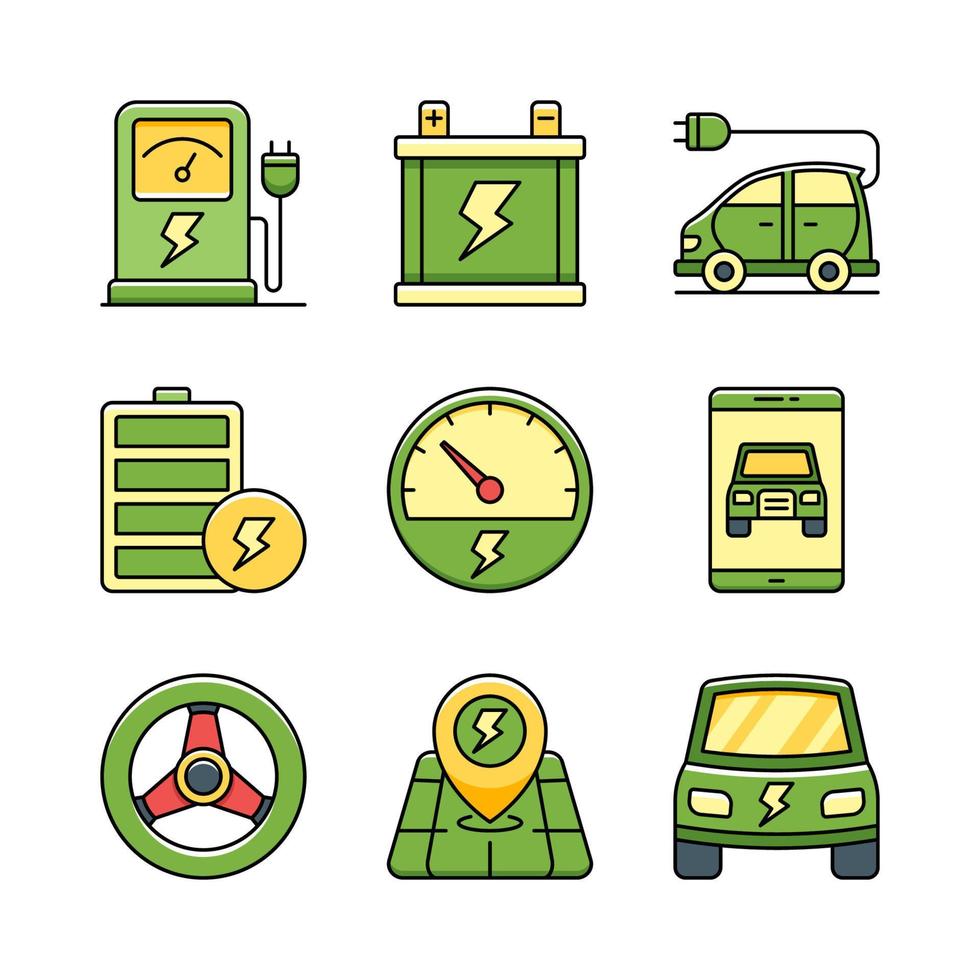 conjunto de iconos de coche eléctrico vector