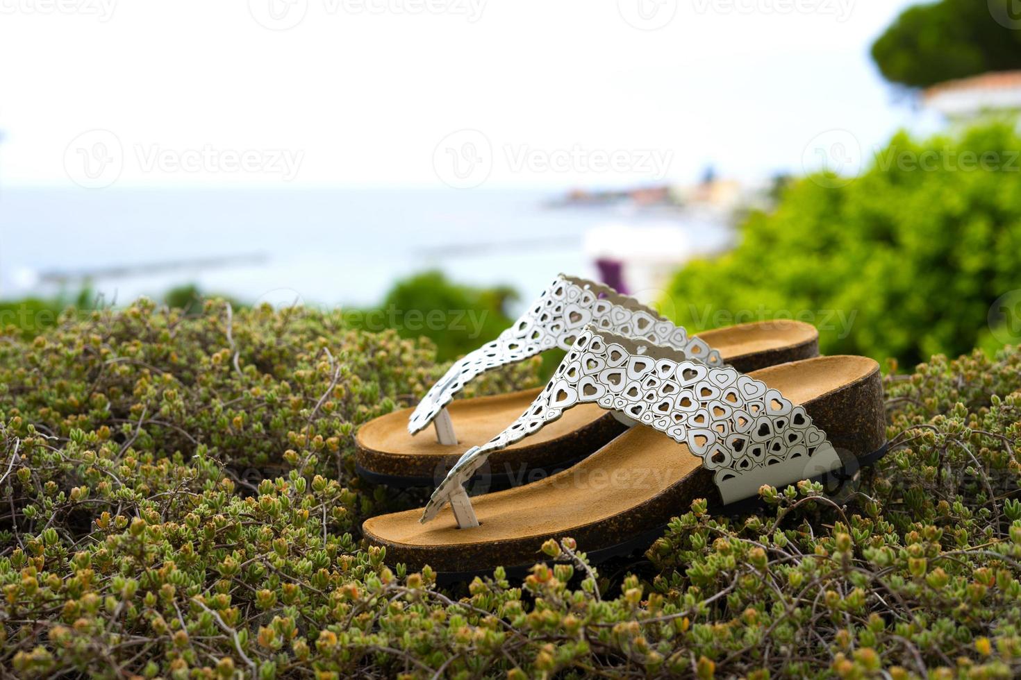 Women's sandals for a summer look with a nice panorama photo