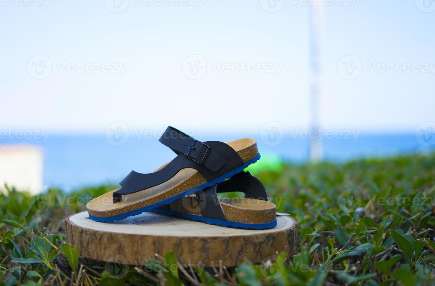 Men leather sandal and flip flop shoes photo