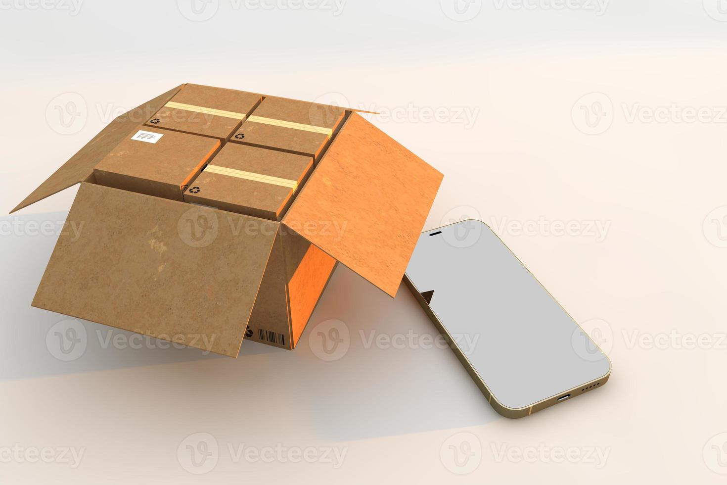 cardboard boxes and smartphone. 3D Render photo