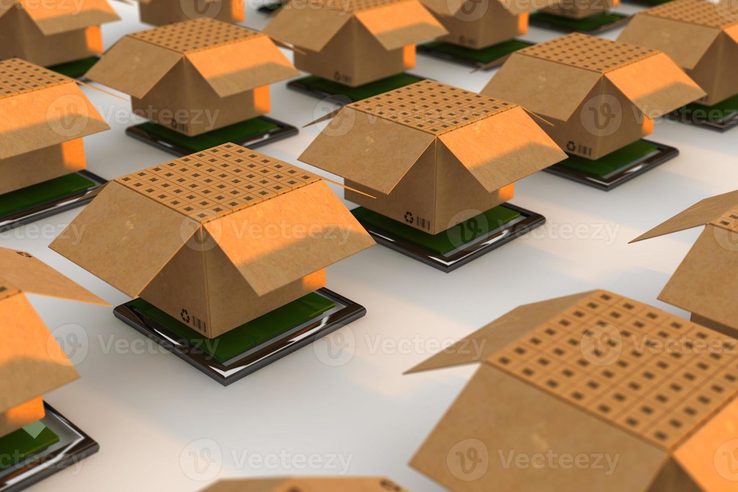 Track and Trace packages, logistic and transport concept with cardboard boxe. 3D Render photo
