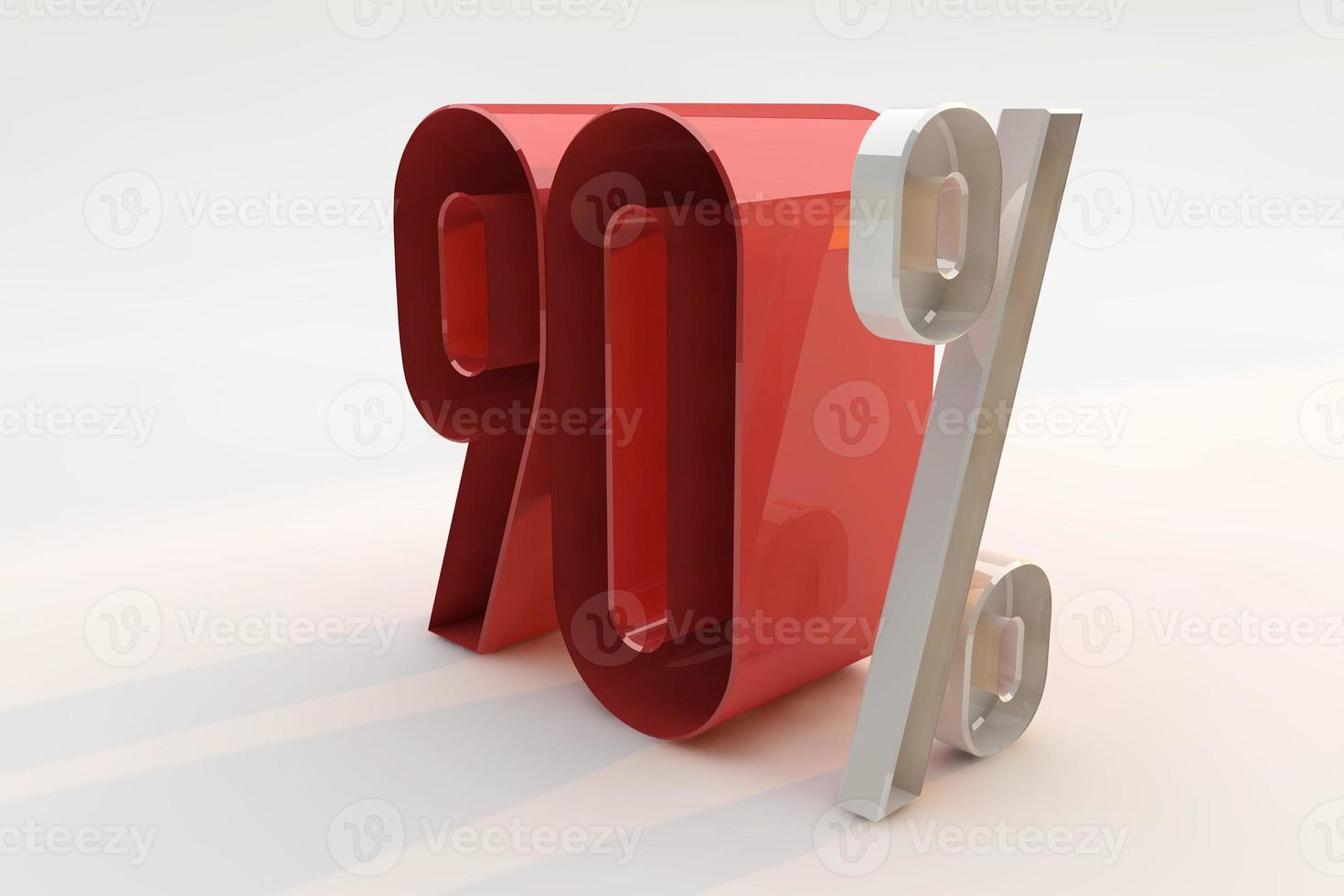 90 percent sign 3d number red. 3D Render photo