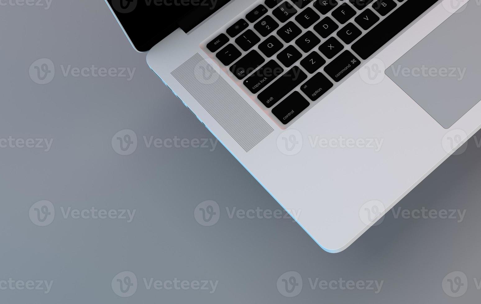 Computer keyboard gray background. 3D render photo