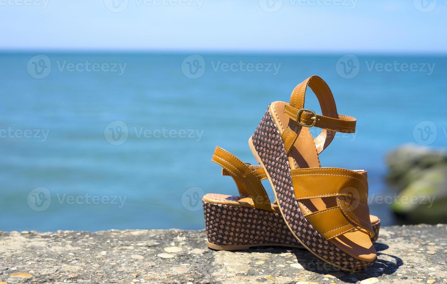 Women's leather sandals summer outdoors photo