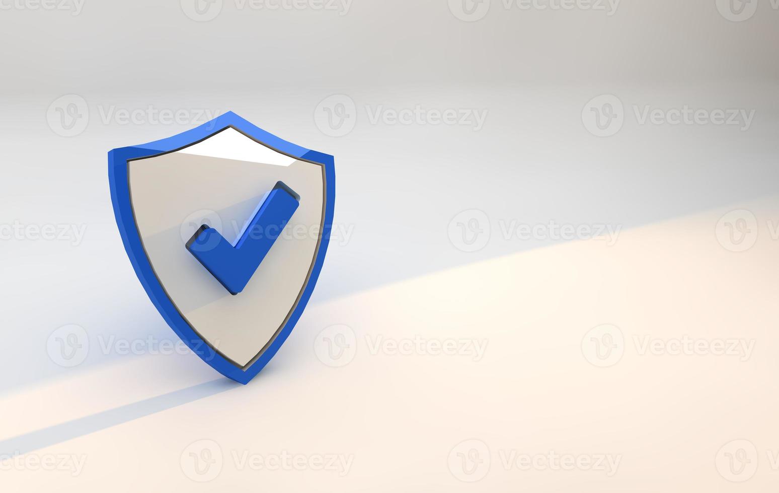 Shield Security icon blue color and white background 3D Render photo