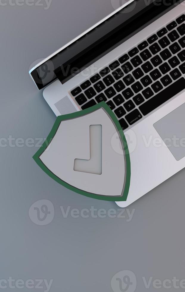 SSL certificate internet communication protocol and cyber security. 3d render Computer closeup and Security shield photo