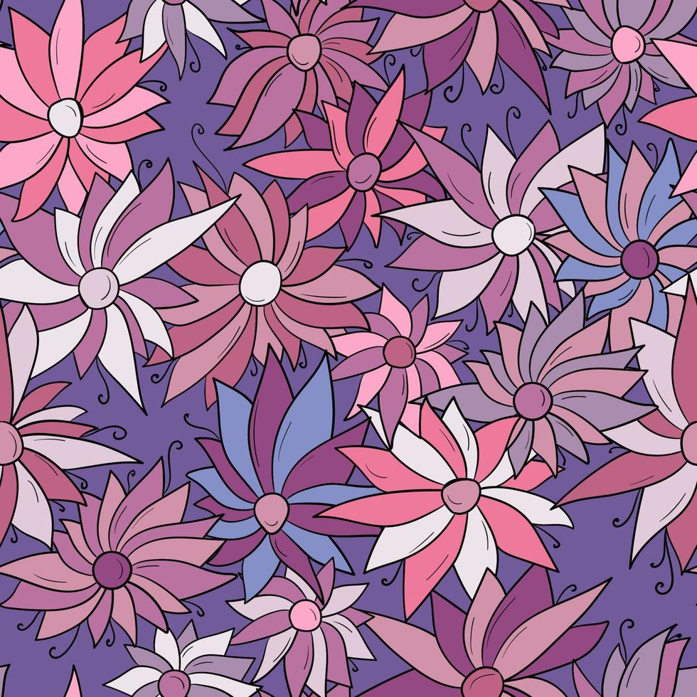 Floral seamless pattern with leaves, flowers and berries. vector