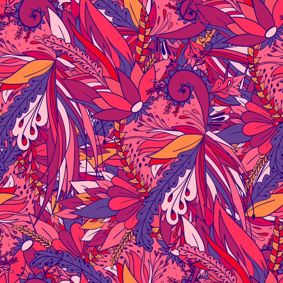 Seamless pattern with abstract flowers and leaves vector