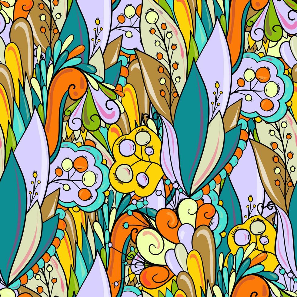 Floral seamless pattern with leaves, flowers and berries. vector