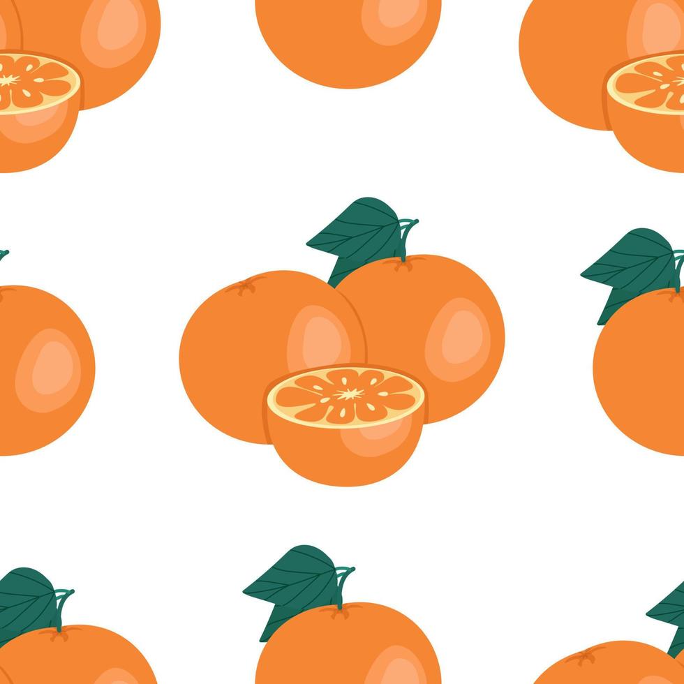 Whole and half orange seamless pattern. Vector illustration in flat style. Fruit print.
