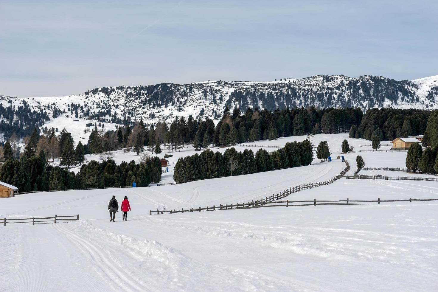 Pasto de rinderplatz, Tirol del sur, Italia, 2016. pareja caminando por los alpes foto