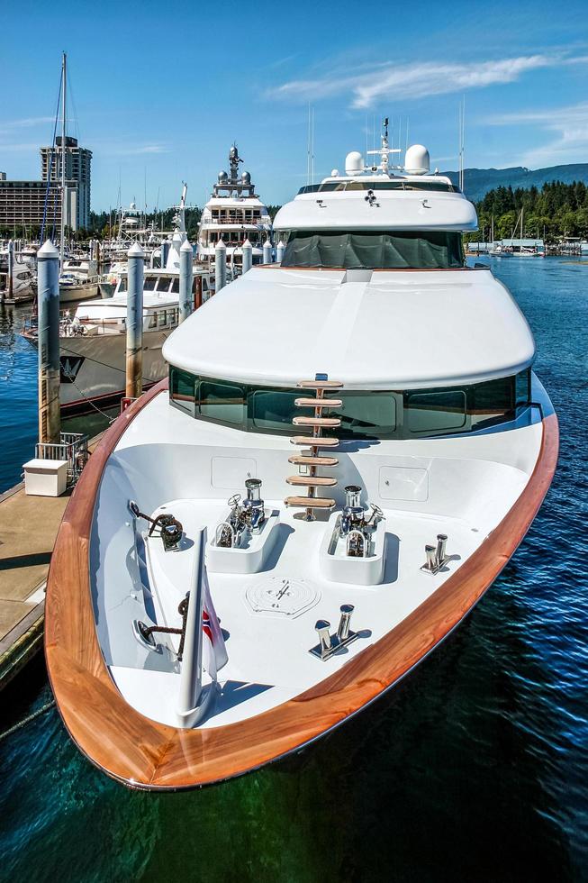 Vancouver, Canada, 2007. Expensive Motor Cruiser in Vancouver Harbour photo