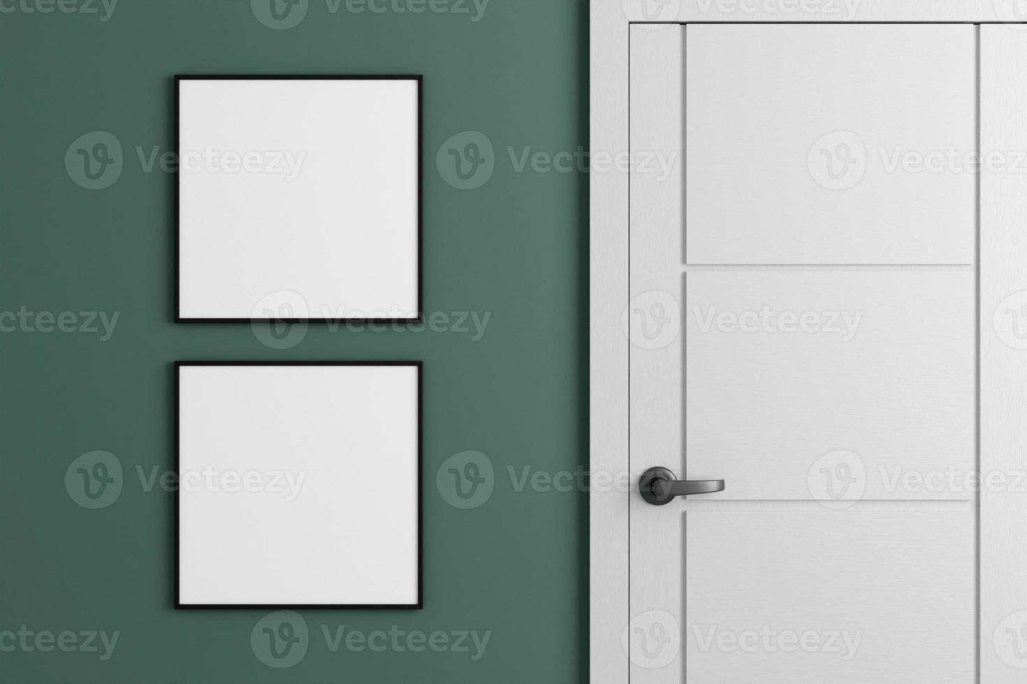 Modern and minimalist square black poster or photo frame mockup on the wall in the living room. 3d rendering.