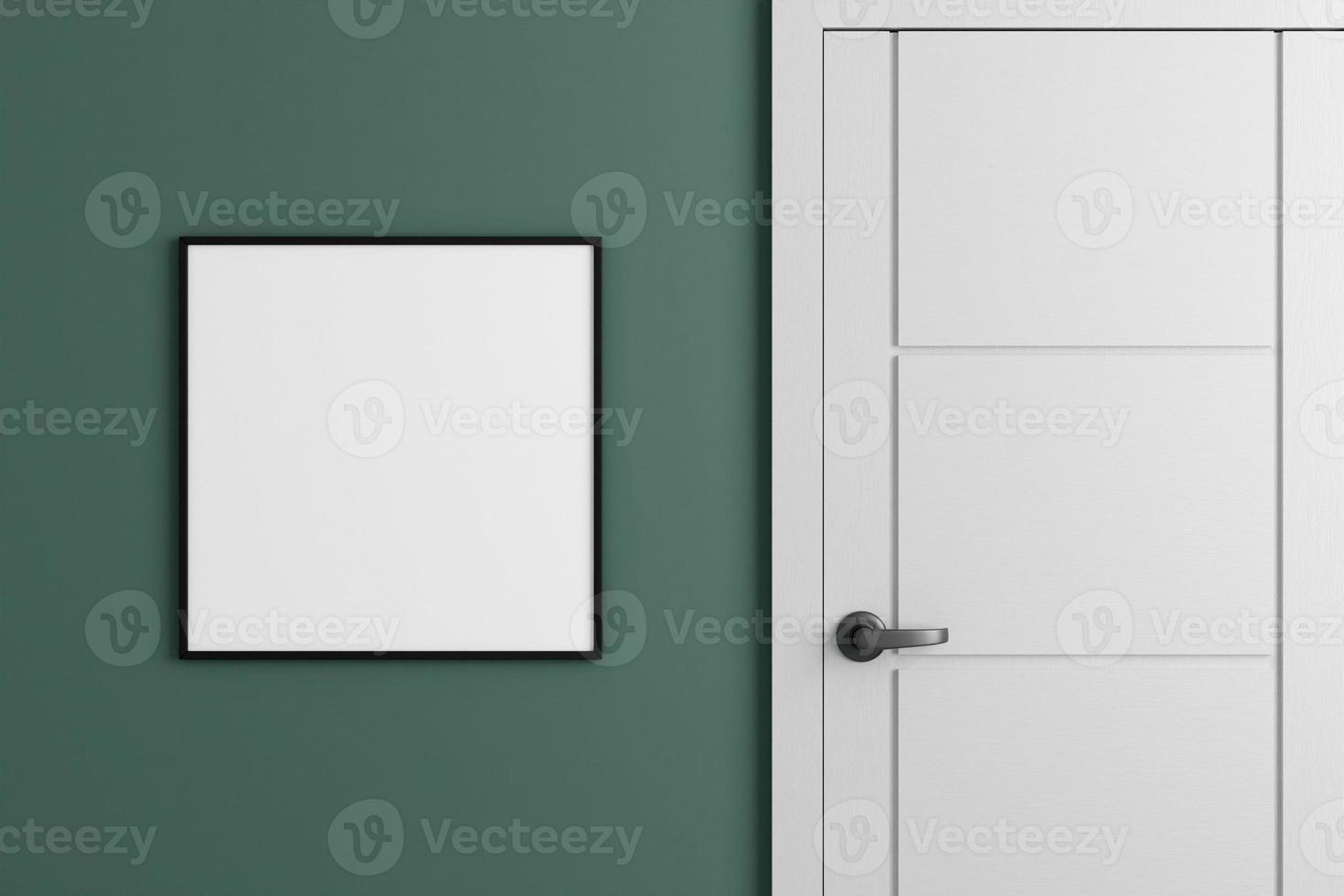 Modern and minimalist square black poster or photo frame mockup on the wall in the living room. 3d rendering.