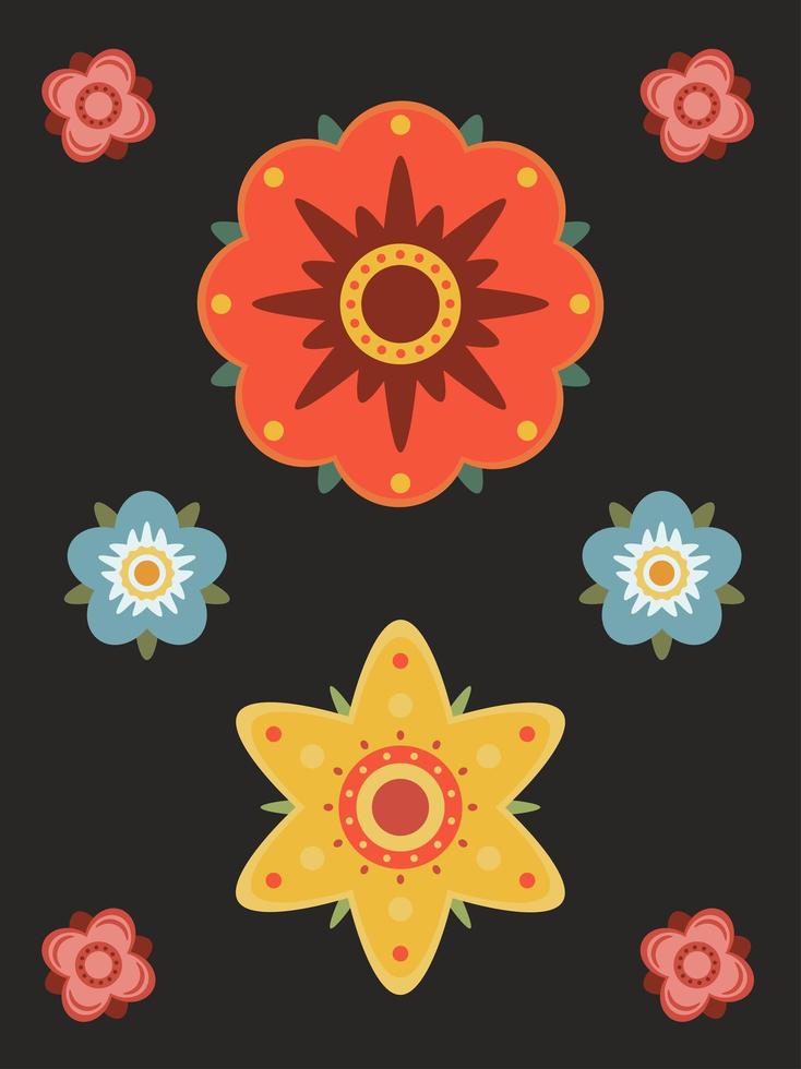 conjunto de flores frontales en estilo folclórico vector