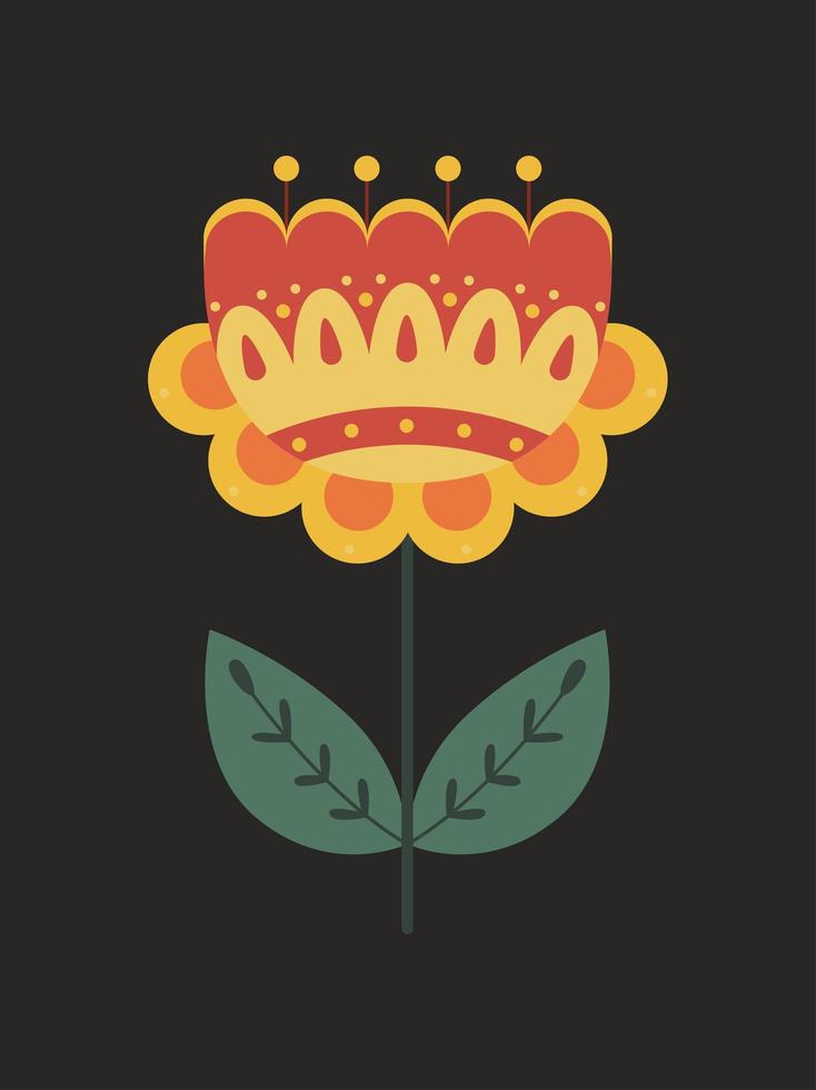 Simple flower in folk style isolated on black vector