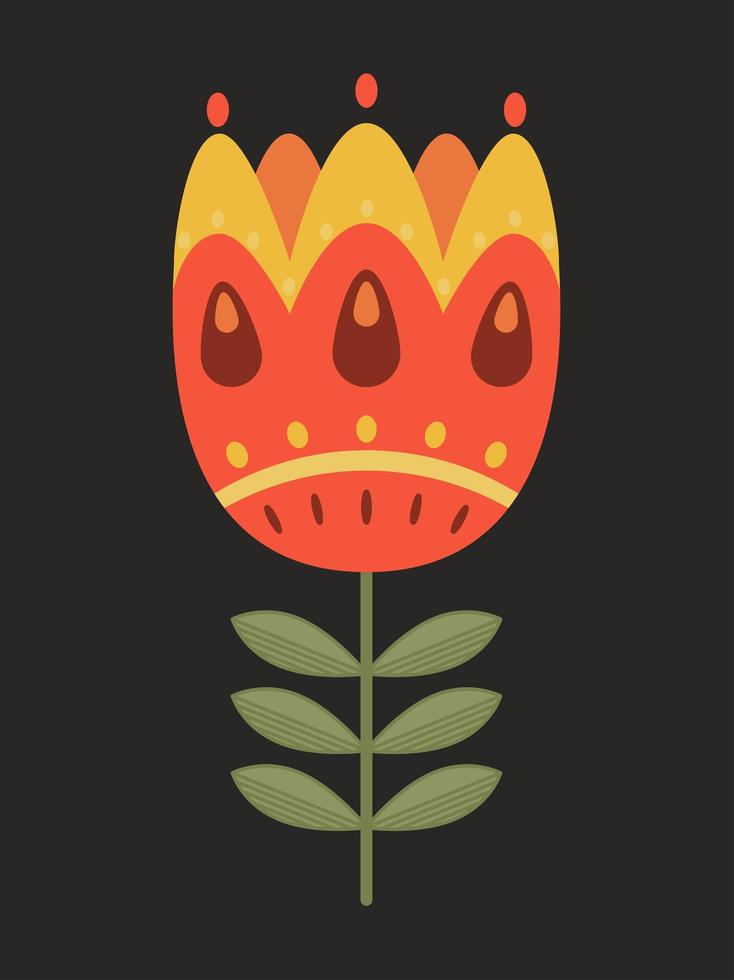 Bright flower in folk style isolated on black vector
