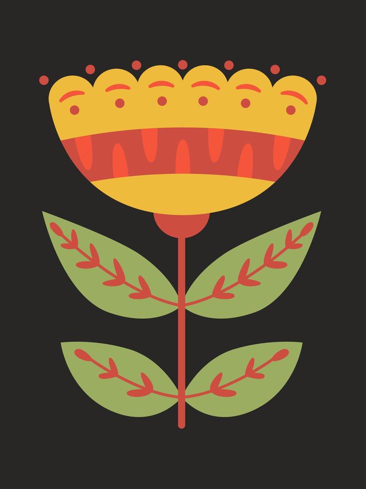 semicircular flower in folk style isolated on black vector