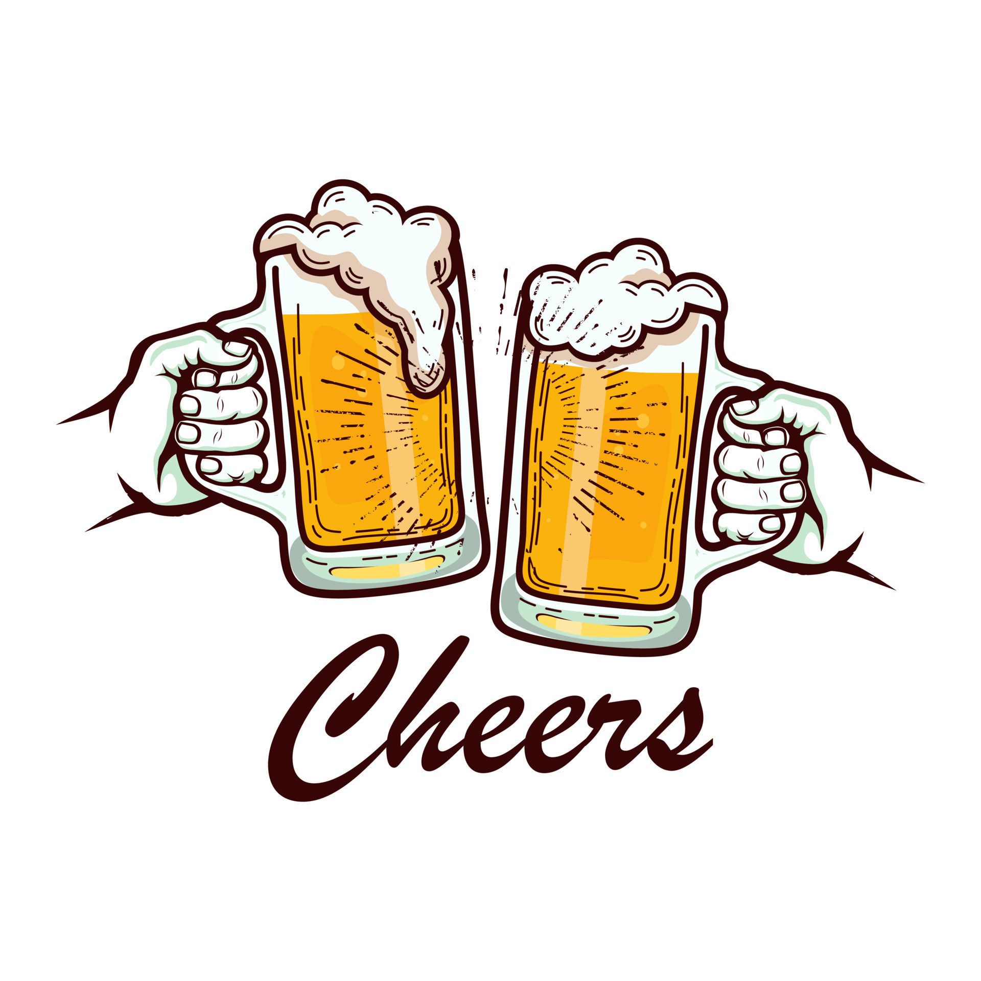 Beer Glasses Hand Drawn Vector Illustration Cheers Lettering Phrase 