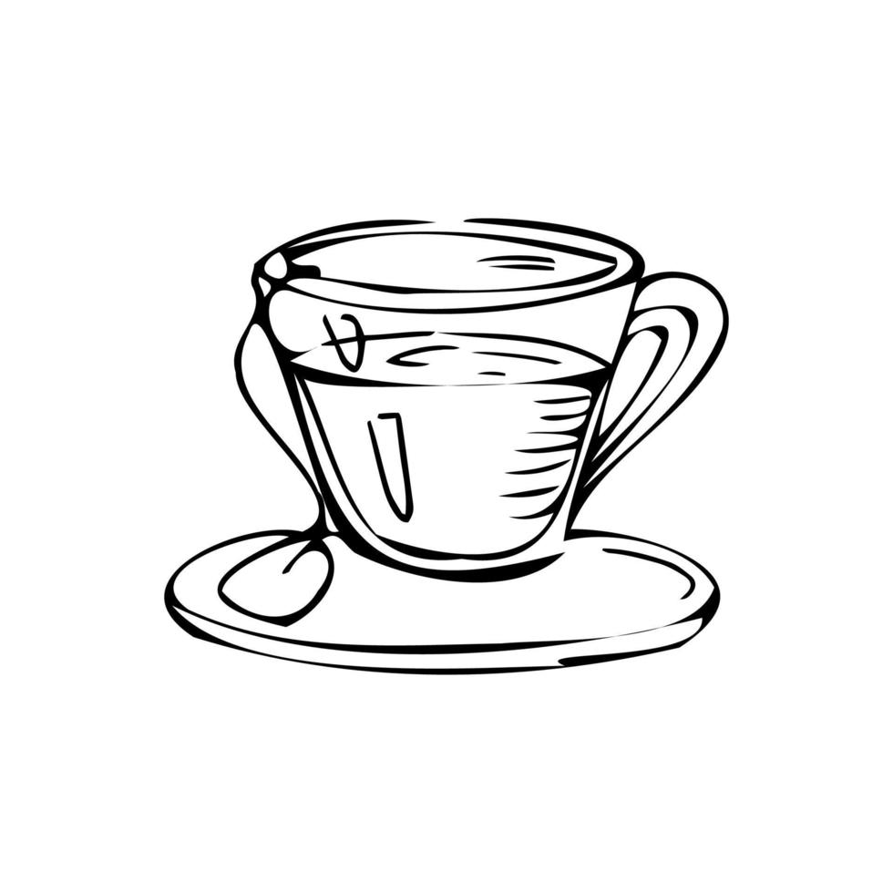 Cup of tea thin black lines on a white background - Vector