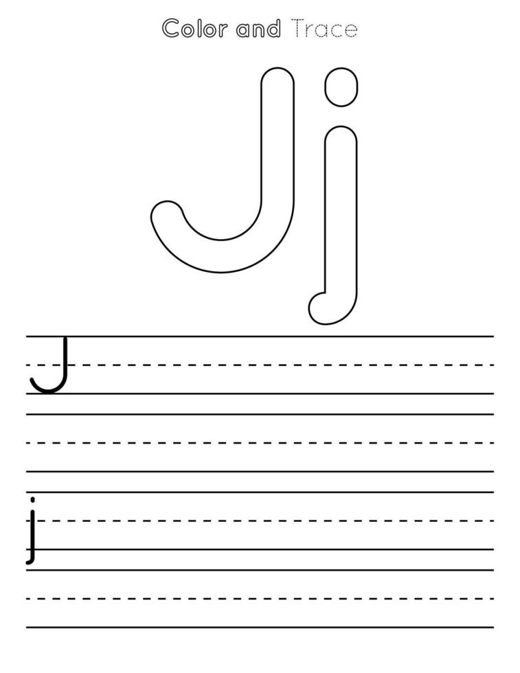 J Letter Tracing Worksheet . Uppercase and Lowercase Letter or Alphabet Trace KIds Worksheet vector