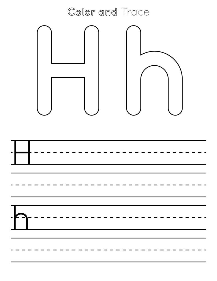 H Letter Tracing Worksheet . Uppercase and Lowercase Letter or Alphabet Trace KIds Worksheet vector