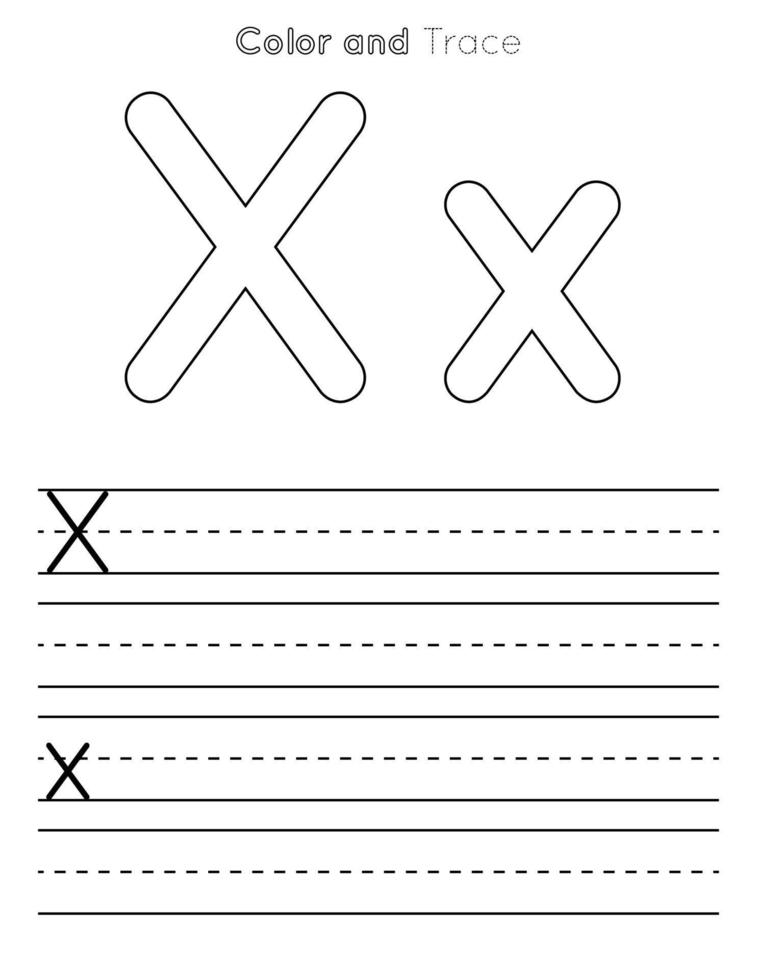 X Letter Tracing Worksheet . Uppercase and Lowercase Letter or Alphabet Trace KIds Worksheet vector