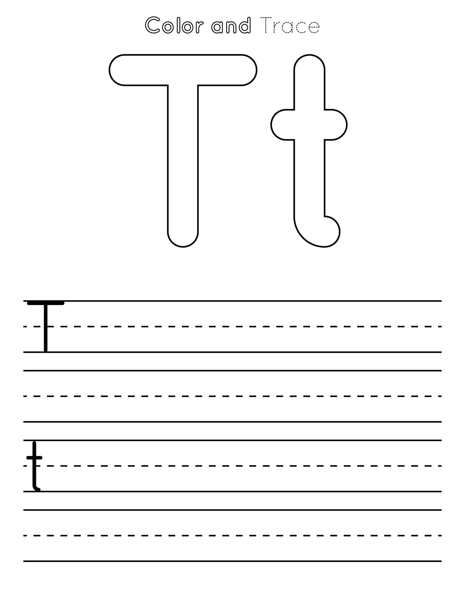 t letter tracing worksheet uppercase and lowercase letter or alphabet trace kids worksheet 7307099 vector art at vecteezy