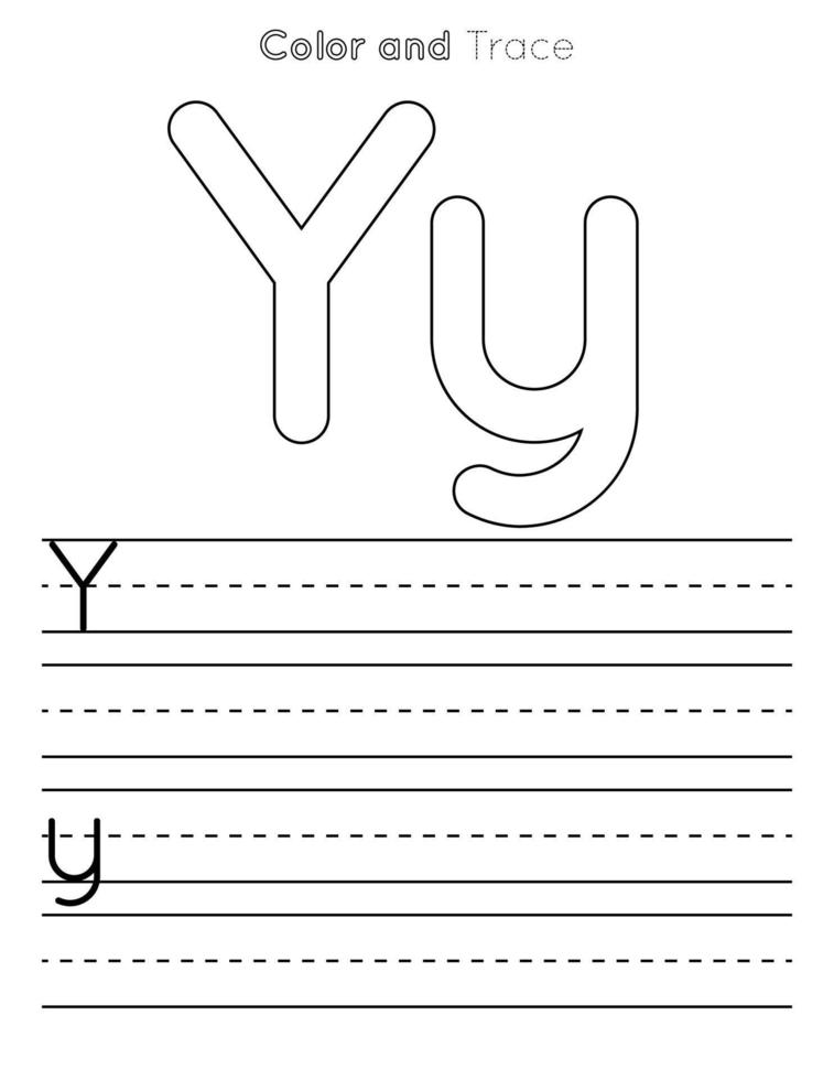 Y Letter Tracing Worksheet . Uppercase and Lowercase Letter or Alphabet Trace KIds Worksheet vector