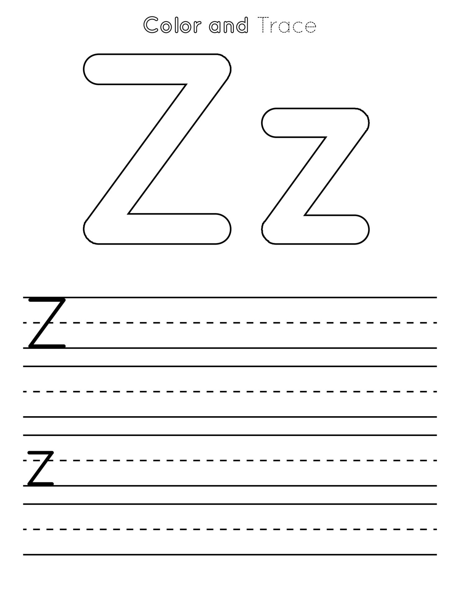 Z Letter Tracing Worksheet . Uppercase and Lowercase Letter or Alphabet
