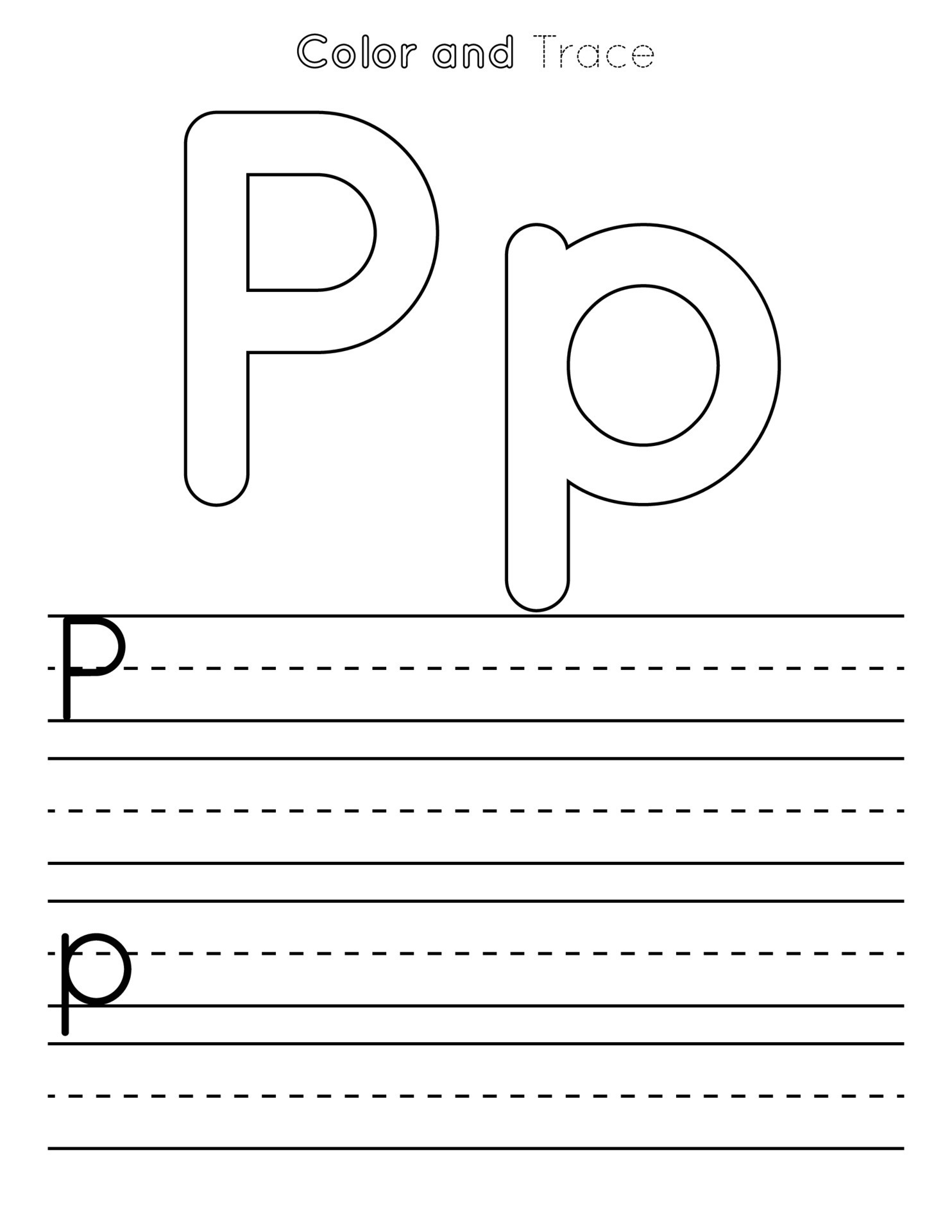 P Letter Tracing Worksheet . Uppercase and Lowercase Letter or Alphabet