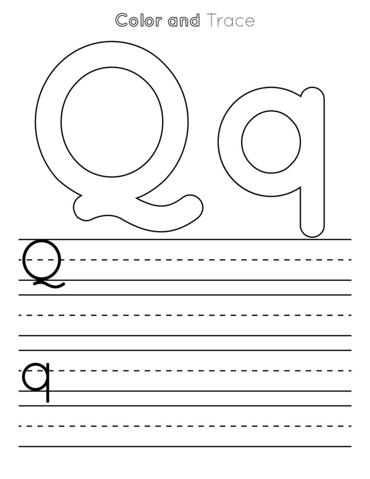 Q Letter Tracing Worksheet . Uppercase and Lowercase Letter or Alphabet Trace KIds Worksheet vector