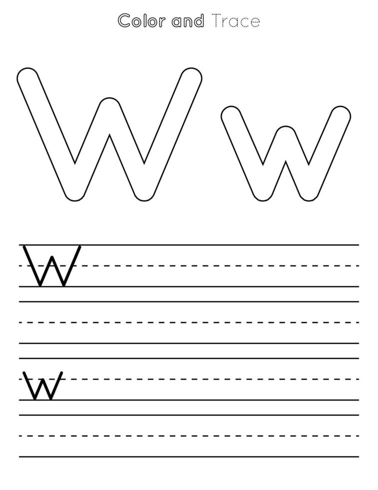 W Letter Tracing Worksheet . Uppercase and Lowercase Letter or Alphabet Trace KIds Worksheet vector