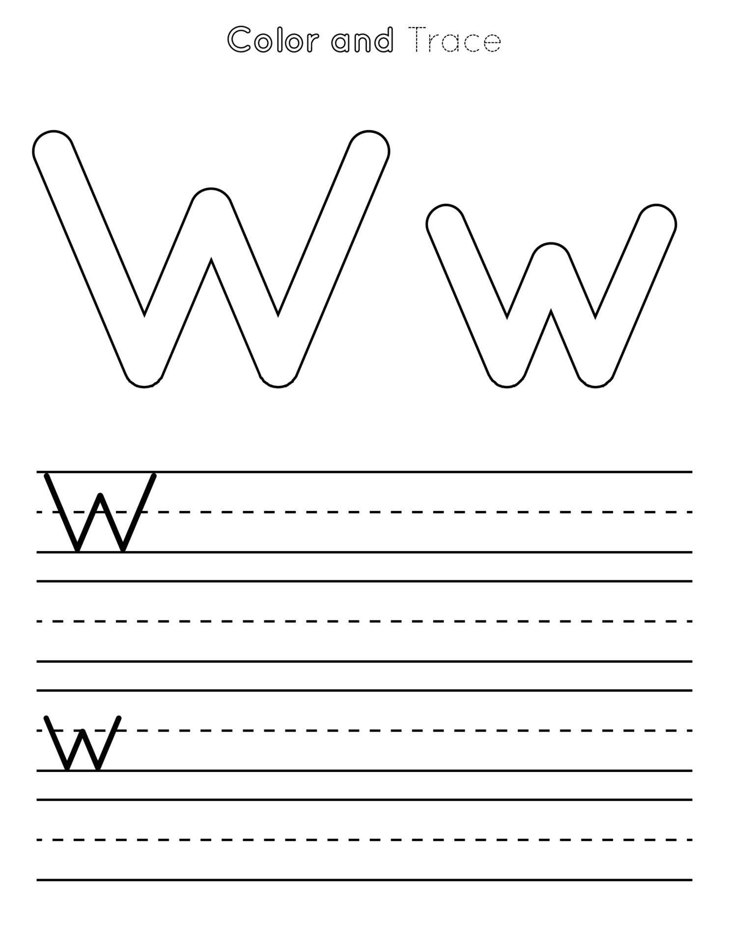 W Letter Tracing Worksheet . Uppercase and Lowercase Letter or Alphabet Trace KIds Worksheet
