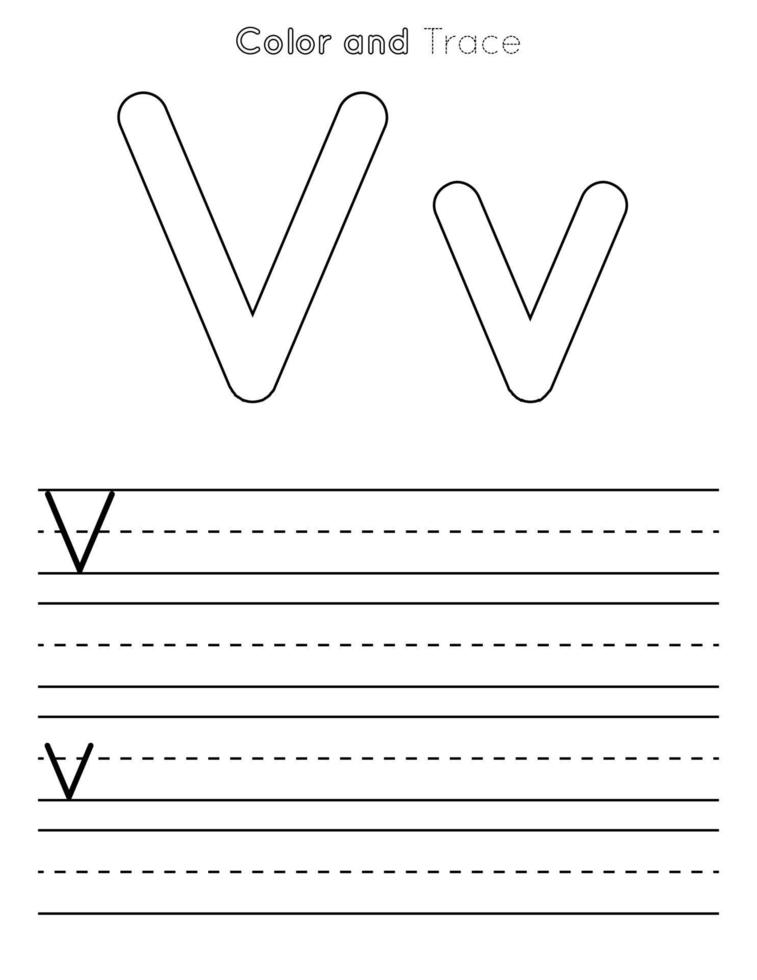 V Letter Tracing Worksheet . Uppercase and Lowercase Letter or Alphabet Trace KIds Worksheet vector