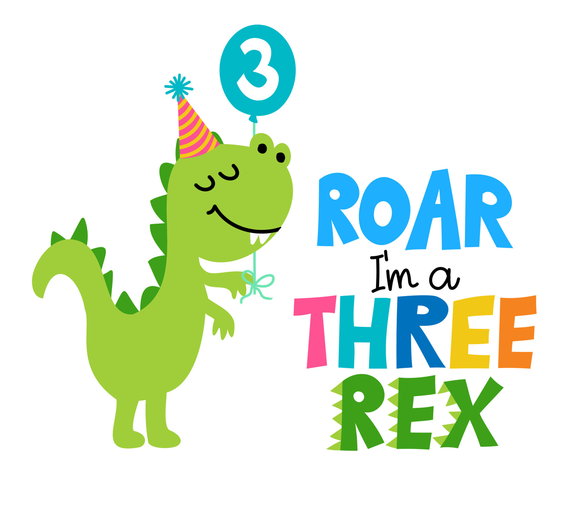 Roar, I am a Three Rex - Cute dino saying. Funny calligraphy for 3rd  birthday party. Perfect for decoration, poster or greeting card. Beautiful  green tyrannosaurus rex t rex baby. 7307122 Vector
