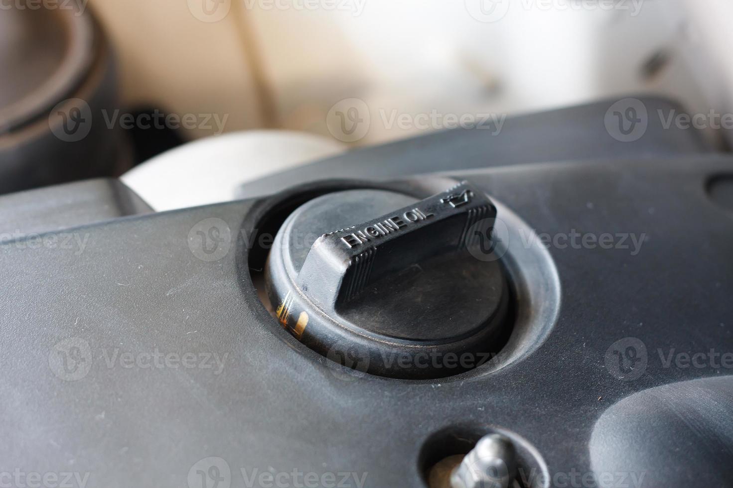 closeup engine oil cap in engine room photo