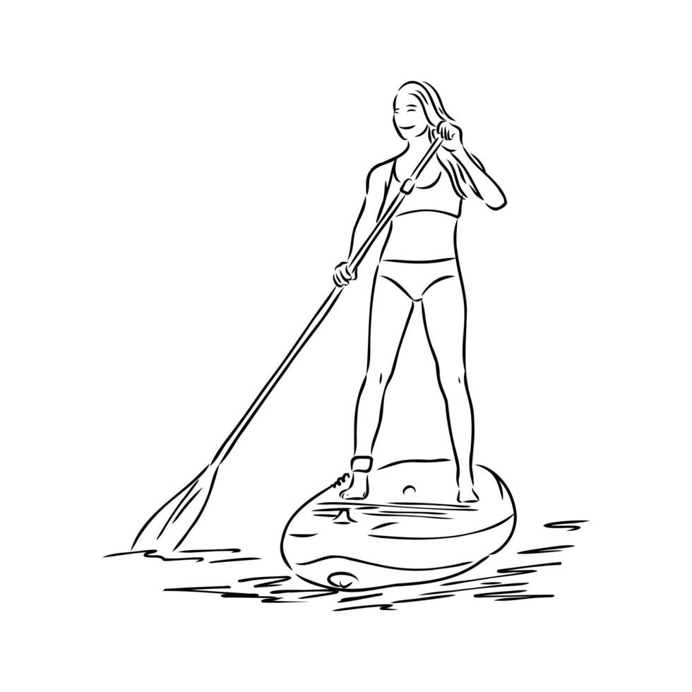 paddleboarding vector sketch