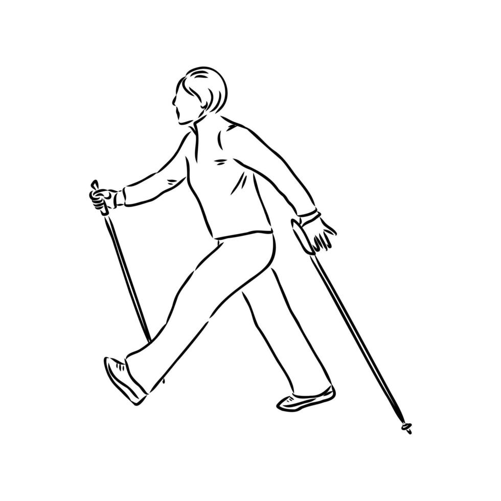 scandinavian walking vector sketch