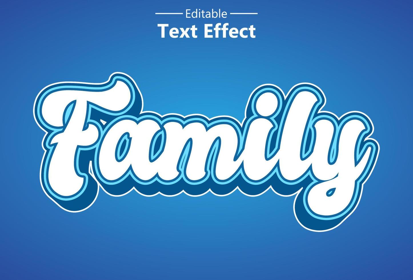 efecto de texto familiar en color azul editable para promoción. vector