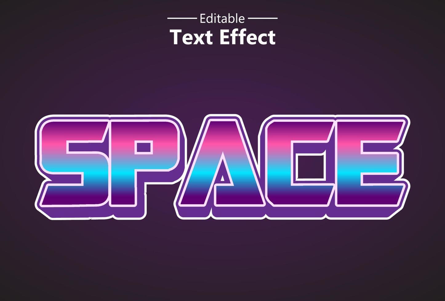 efecto de texto espacial con color púrpura editable para logotipo. vector