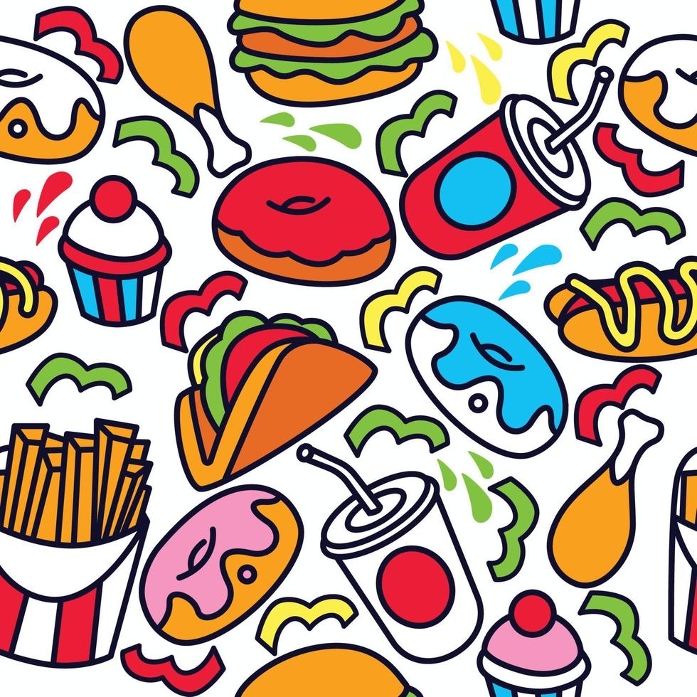 Junk Food Seamless Pattern Concept vector