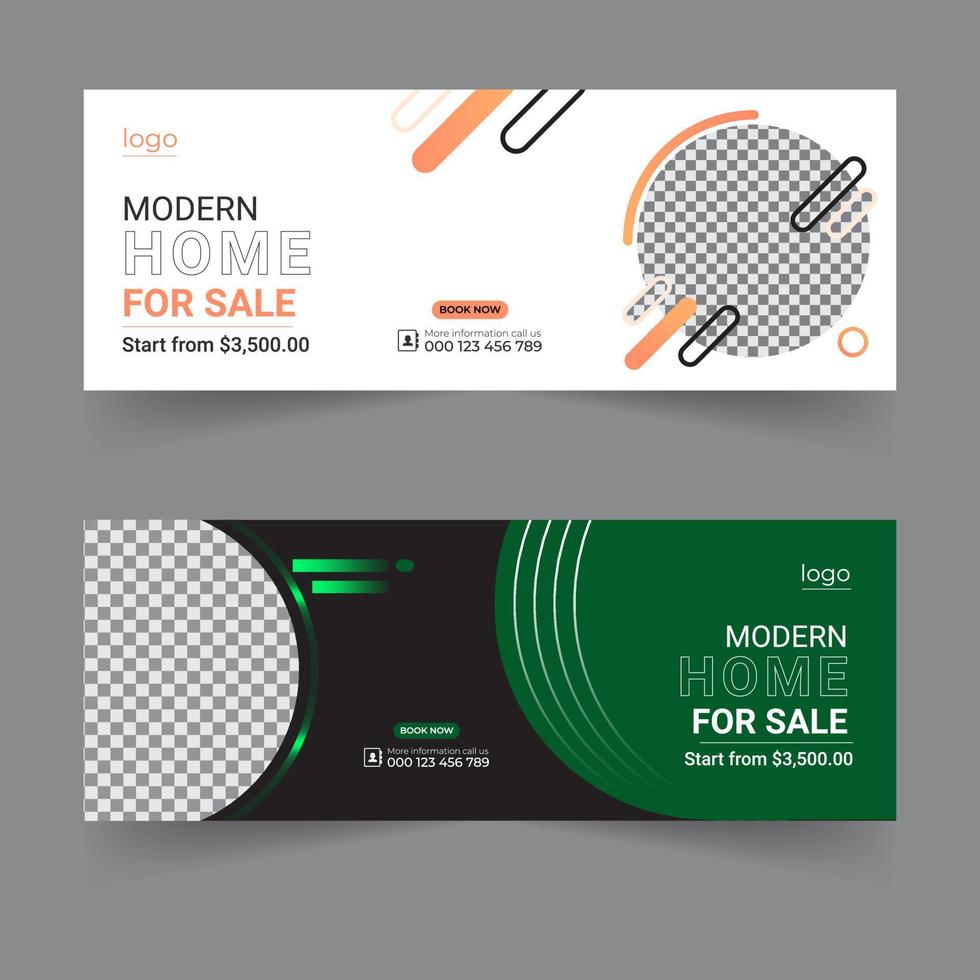 Real estate social media cover banner modern webinar for home sale branding, business cover template geometric shape design for attractive abstract elements post background space for web banner design vector